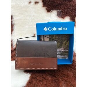 Columbia Mens Trifold Leather Wallet Two-Tone Brown